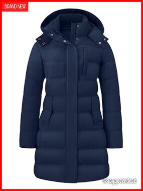 Long Puffer Jacket Lightweight Warm Hooded Winter Coat Machine Washable 3